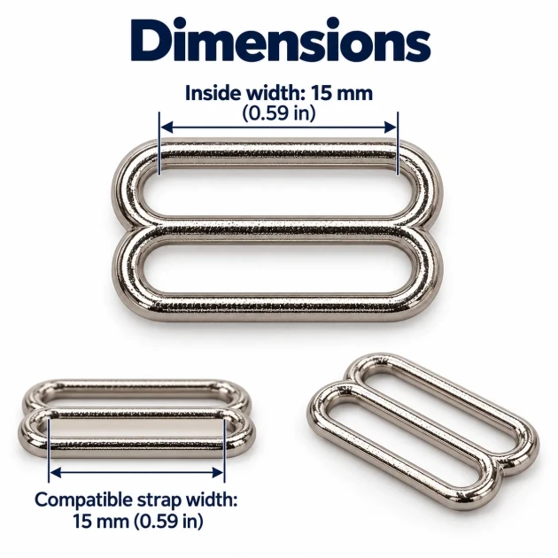 15 mm / 0.59 in Zamak Bra Strap Slider PIR710015Z