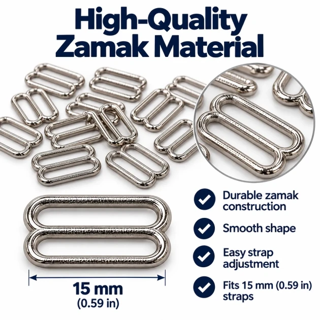 15 mm / 0.59 in Zamak Bra Strap Slider PIR710015Z