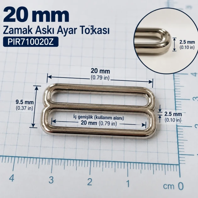 20 mm / 0.79 in Zamak Bra Strap Slider PIR710020Z