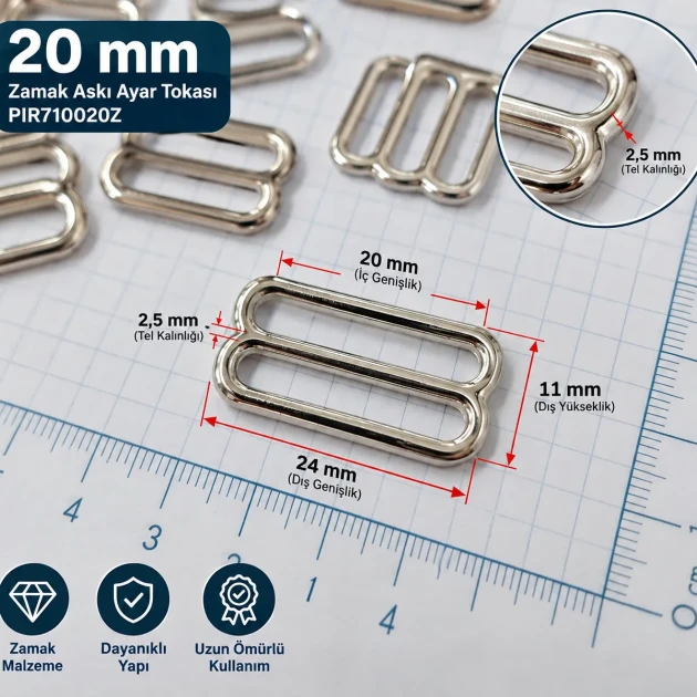 20 mm / 0.79 in Zamak Bra Strap Slider PIR710020Z