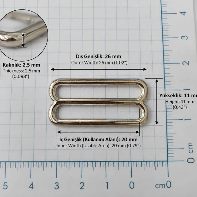 20 mm / 0.79 in Zamak Bra Strap Slider PIR710020Z