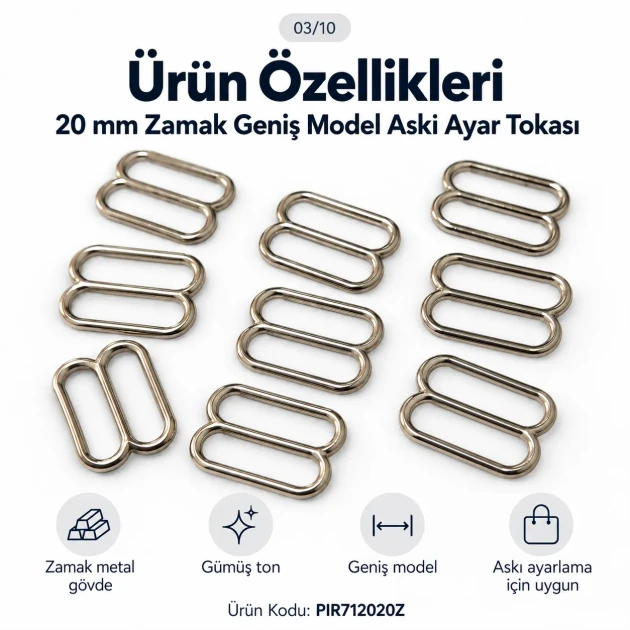 20 mm / 0.79 in Zamak Wide-Body Bra Strap Slider PIR712020Z