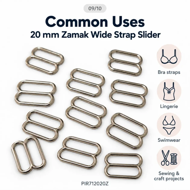 20 mm / 0.79 in Zamak Wide-Body Bra Strap Slider PIR712020Z