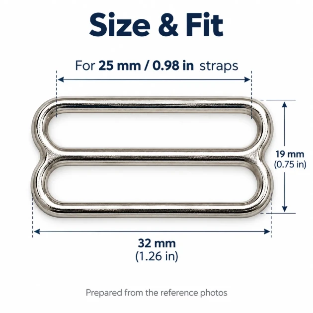 25 mm / 0.98 in Zamak Wide-Body Bra Strap Slider PIR712025Z