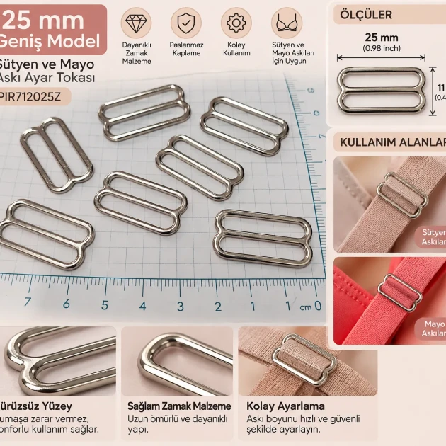 25 mm / 0.98 in Zamak Wide-Body Bra Strap Slider PIR712025Z