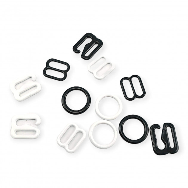 8 mm / 0.31" Bra Strap Adjustment Buckle - Hook and Ring Set of 3 Parts Metal Nylon Coated PIR720008
