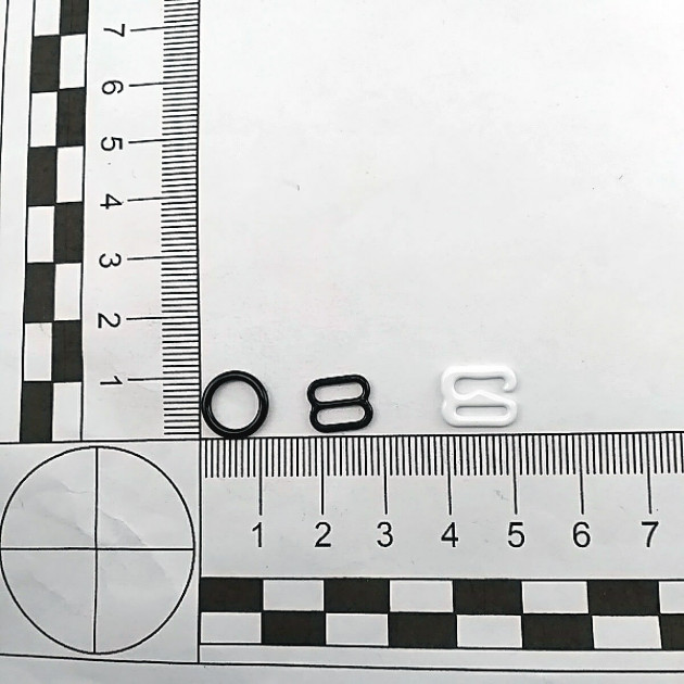 8 mm / 0.31" Bra Strap Adjustment Buckle - Hook and Ring Set of 3 Parts Metal Nylon Coated PIR720008