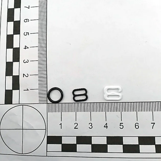 8 mm / 0.31" Bra Strap Adjustment Buckle - Hook and Ring Set of 3 Parts Metal Nylon Coated PIR720008