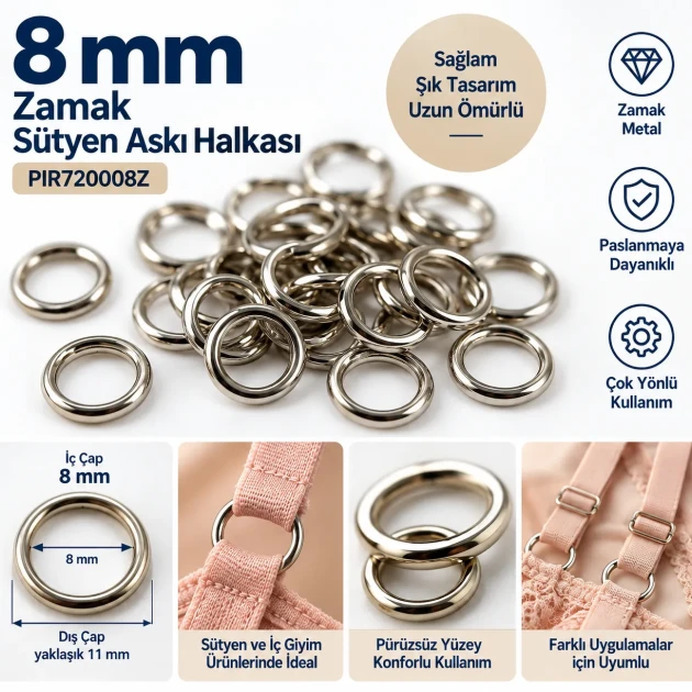 8 mm Zamak Bra Strap Ring PIR720008Z