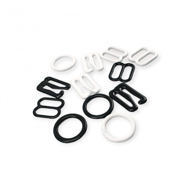 10 mm / 0.40" Bra Strap Adjustment Buckle - Hook and Ring Set of Three Metal Nylon Coated PIR720010