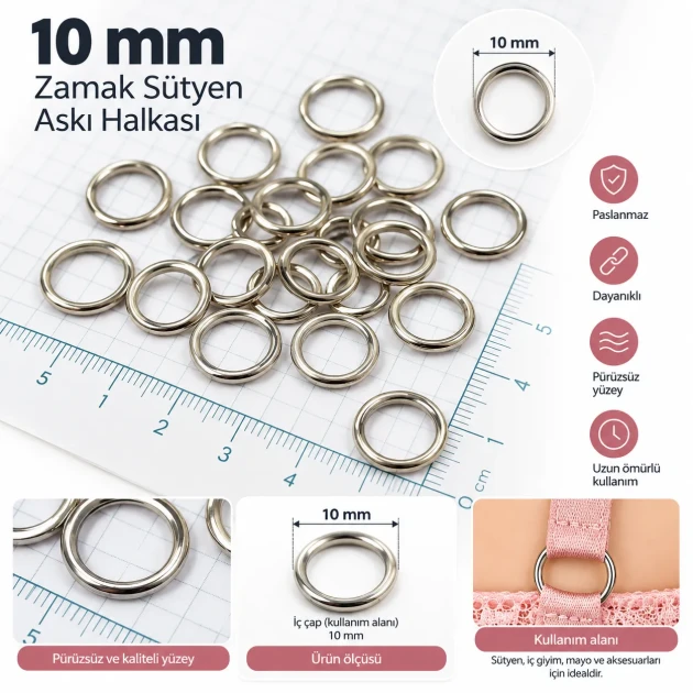 10 mm / 0.39 in Zamak Bra Strap Ring PIR720010Z