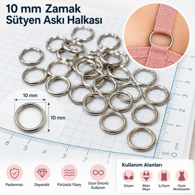 10 mm / 0.39 in Zamak Bra Strap Ring PIR720010Z