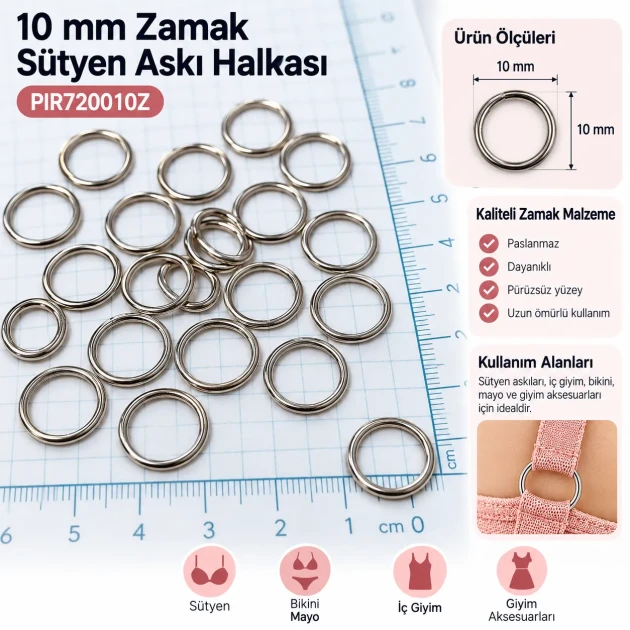 10 mm / 0.39 in Zamak Bra Strap Ring PIR720010Z