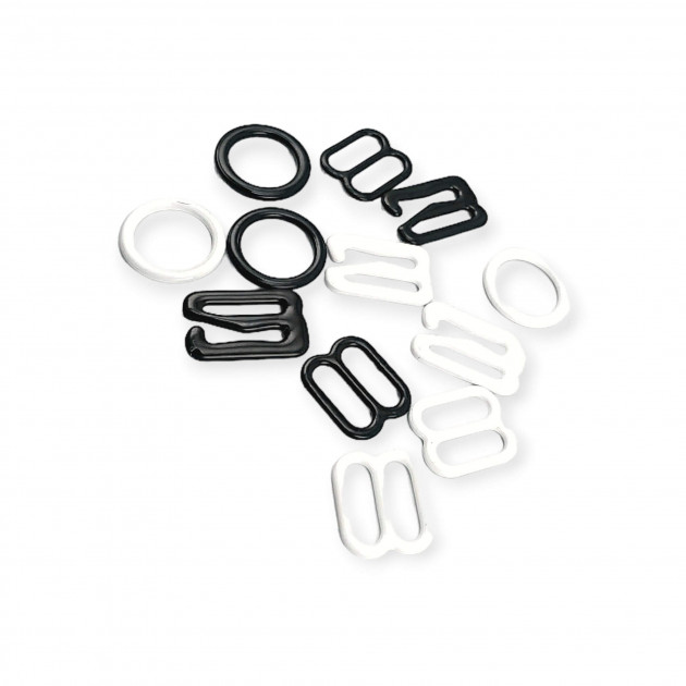 11 mm / 0.43" Bra Strap Adjustment Buckle - Hook and Ring Set of 3 Parts Metal Nylon Coated PIR720011
