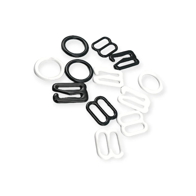 11 mm / 0.43" Bra Strap Adjustment Buckle - Hook and Ring Set of 3 Parts Metal Nylon Coated PIR720011