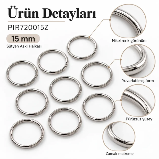 15 mm Zamak Sütyen Askı Halkası PIR720015Z