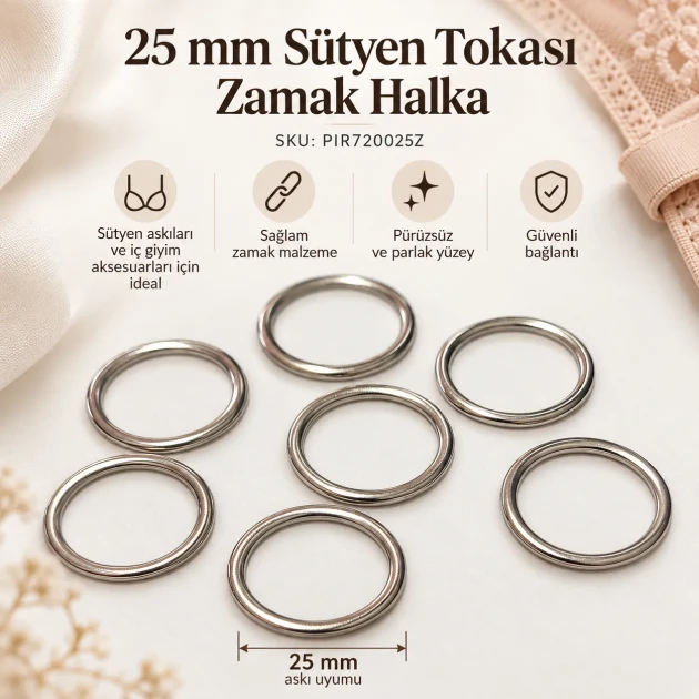 25 mm / 0.98 in Zamak Bra Strap Ring PIR720025Z