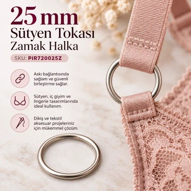 25 mm / 0.98 in Zamak Bra Strap Ring PIR720025Z