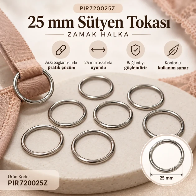 25 mm / 0.98 in Zamak Bra Strap Ring PIR720025Z