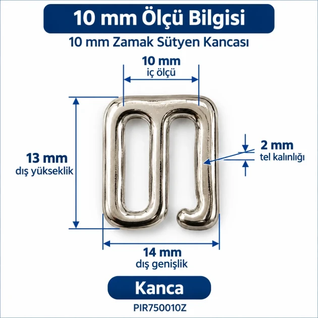 10 mm / 0.39 in Zamak Bra Strap Hook PIR750010Z