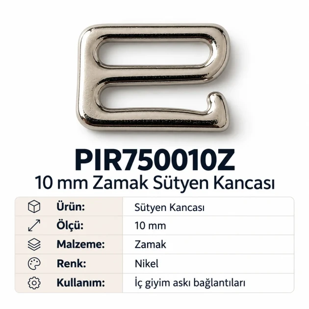 10 mm / 0.39 in Zamak Bra Strap Hook PIR750010Z