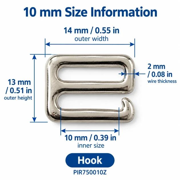 10 mm / 0.39 in Zamak Bra Strap Hook PIR750010Z