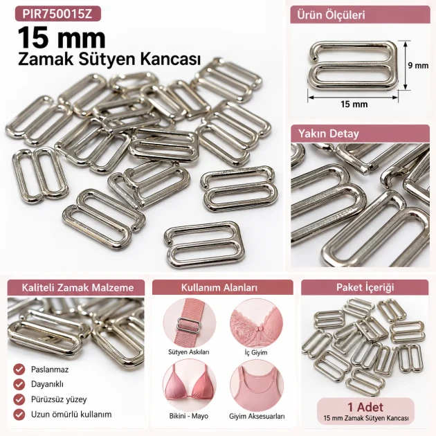 15 mm / 0.59 in Zamak Bra Strap Hook PIR750015Z