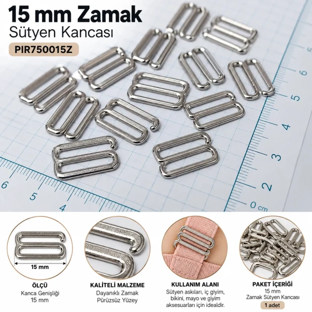 15 mm / 0.59 in Zamak Bra Strap Hook PIR750015Z