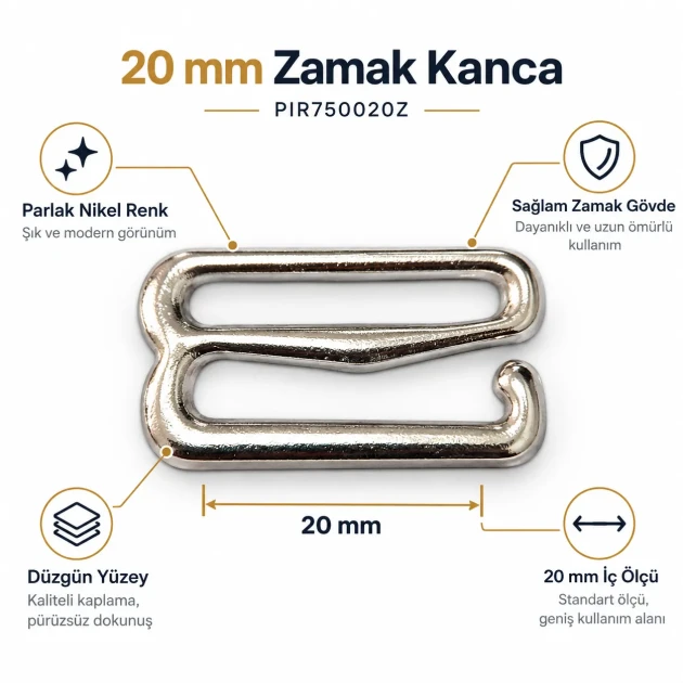 20 mm / 0.79 in Zamak Bra Strap Hook PIR750020Z