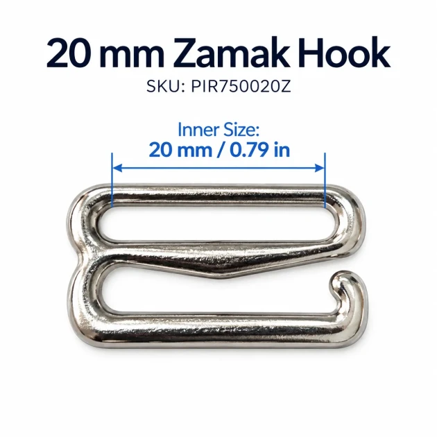20 mm / 0.79 in Zamak Bra Strap Hook PIR750020Z