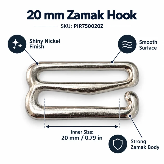 20 mm / 0.79 in Zamak Bra Strap Hook PIR750020Z