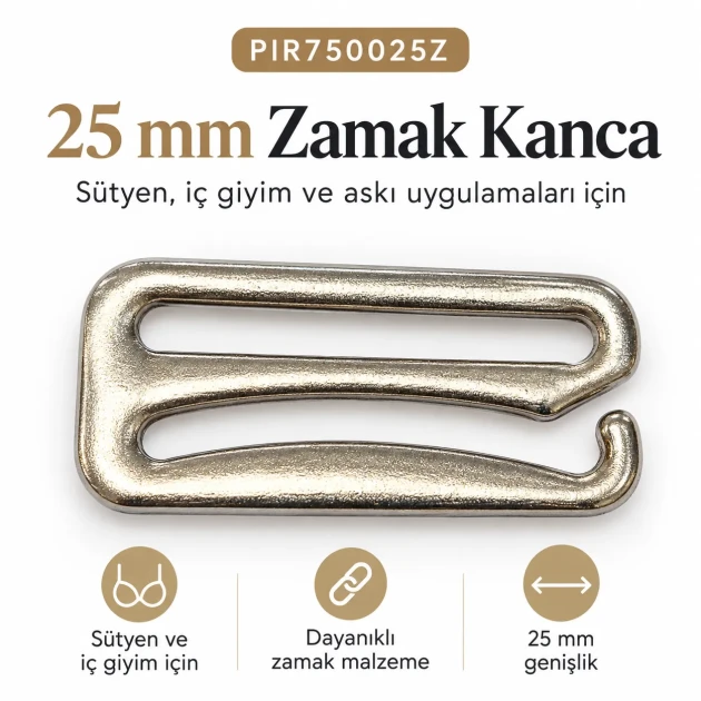 25 mm / 0.98 in Zamak Bra Strap Hook PIR750025Z