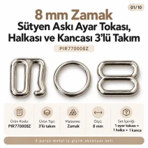 8 mm Zamak Bra Strap Slider, Ring and Hook 3-Piece Set PIR770008Z
