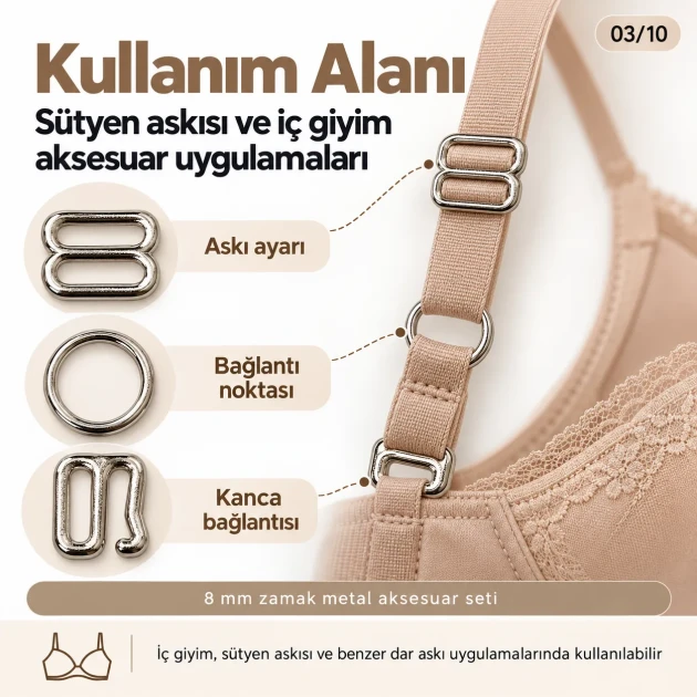 8 mm Zamak Bra Strap Slider, Ring and Hook 3-Piece Set PIR770008Z