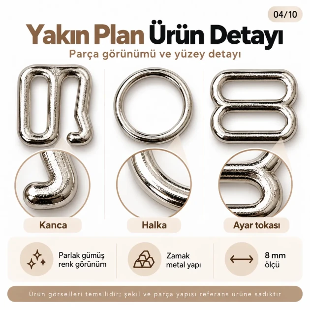 8 mm Zamak Bra Strap Slider, Ring and Hook 3-Piece Set PIR770008Z