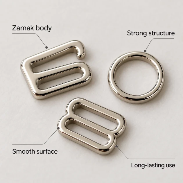 10 mm / 0.39 in Zamak Bra Strap Slider, Ring and Hook 3-Piece Set PIR770010Z