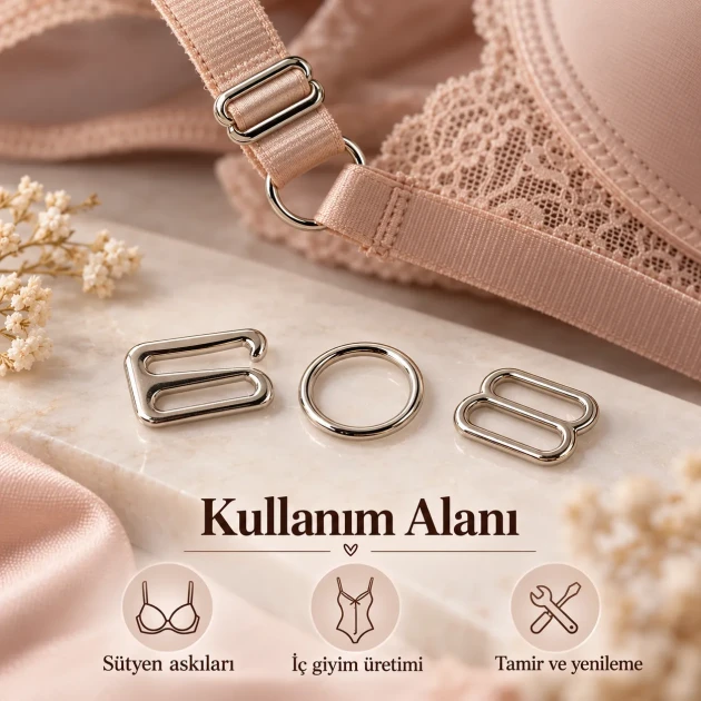 10 mm / 0.39 in Zamak Bra Strap Slider, Ring and Hook 3-Piece Set PIR770010Z