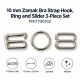 10 mm / 0.39 in Zamak Bra Strap Slider, Ring and Hook 3-Piece Set PIR770010Z