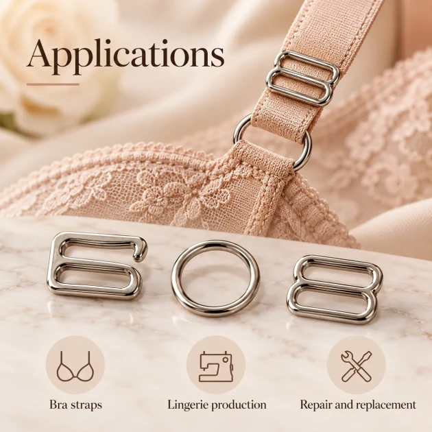 10 mm / 0.39 in Zamak Bra Strap Slider, Ring and Hook 3-Piece Set PIR770010Z