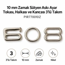 10 mm Zamak Sütyen Askı Ayar Tokası, Halkası ve Kancası 3'lü Takım PIR770010Z
