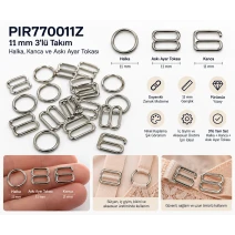 11 mm Zamak Sütyen Askı Ayar Tokası, Halkası ve Kancası 3'lü Takım PIR770011Z
