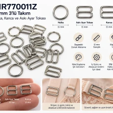 11 mm / 0.43 in Zamak Bra Strap Slider, Ring and Hook 3-Piece Set PIR770011Z