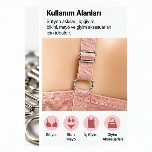 11 mm Zamak Sütyen Askı Ayar Tokası, Halkası ve Kancası 3'lü Takım PIR770011Z