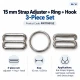15 mm / 0.59 in Zamak Bra Strap Slider, Ring and Hook 3-Piece Set PIR770015Z