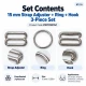 15 mm / 0.59 in Zamak Bra Strap Slider, Ring and Hook 3-Piece Set PIR770015Z
