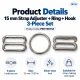 15 mm / 0.59 in Zamak Bra Strap Slider, Ring and Hook 3-Piece Set PIR770015Z
