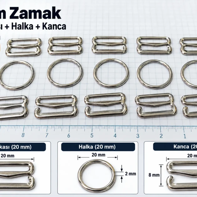 20 mm / 0.79 in Zamak Bra Strap Slider, Ring and Hook 3-Piece Set PIR770020Z