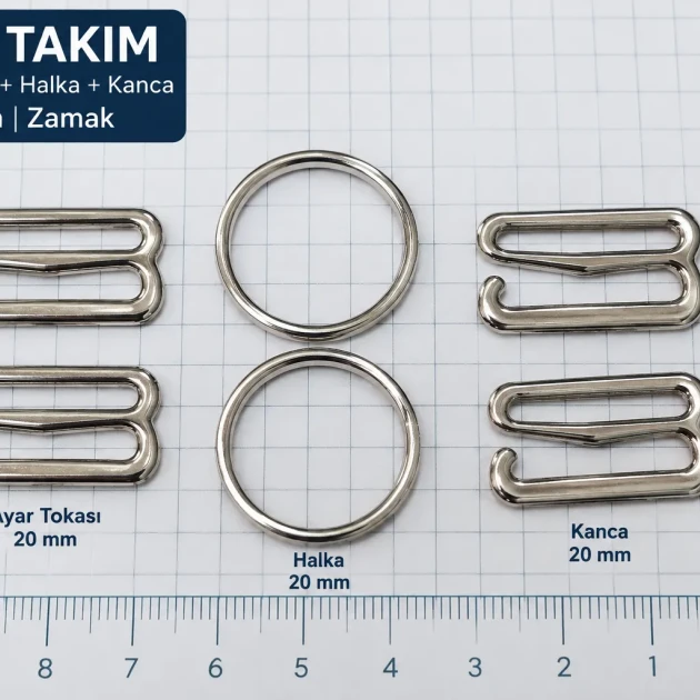 20 mm / 0.79 in Zamak Bra Strap Slider, Ring and Hook 3-Piece Set PIR770020Z