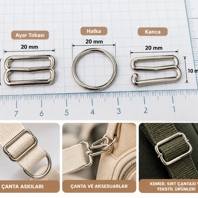 20 mm / 0.79 in Zamak Bra Strap Slider, Ring and Hook 3-Piece Set PIR770020Z