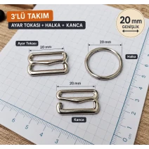 20 mm / 0.79 in Zamak Bra Strap Slider, Ring and Hook 3-Piece Set PIR770020Z